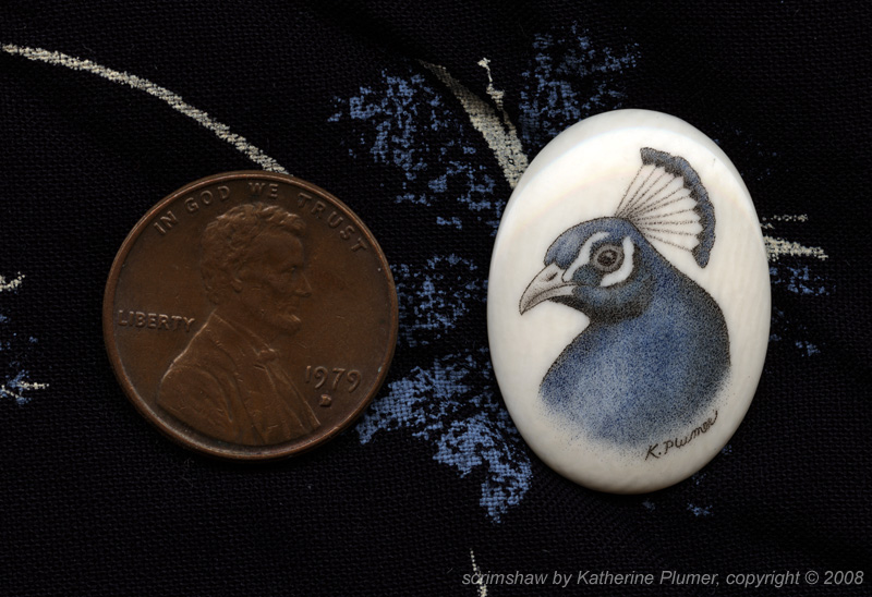 Color Scrimshaw Peacock Pendant